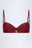 Bead Embellished Ruched Underwired Bikini Top in Dark Cherry
