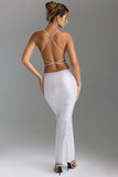 Embellished Cut Out Backless Maxi Dress in White