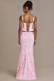 Satin Lace Up Corset Top in Baby Pink