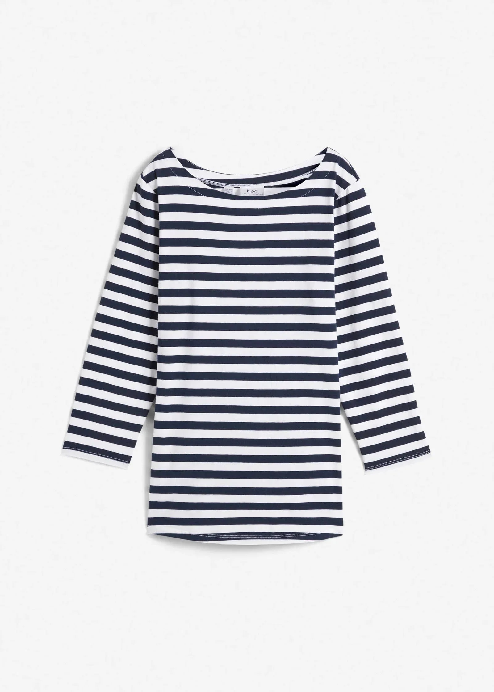 Boat Neck Striped Top White Navy Stripe
