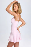 Lace Trim Ruched Mini Dress in Blush