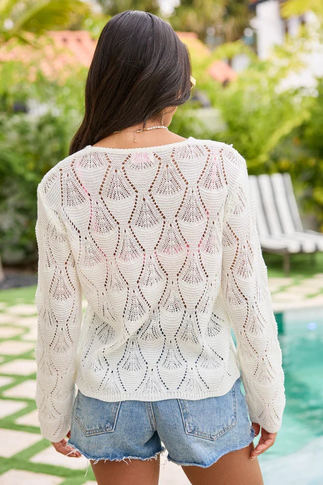 Talissia Ivory Open Knit Crewneck Sweater