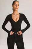 Modal Plunge Long Sleeve Bodysuit in Black