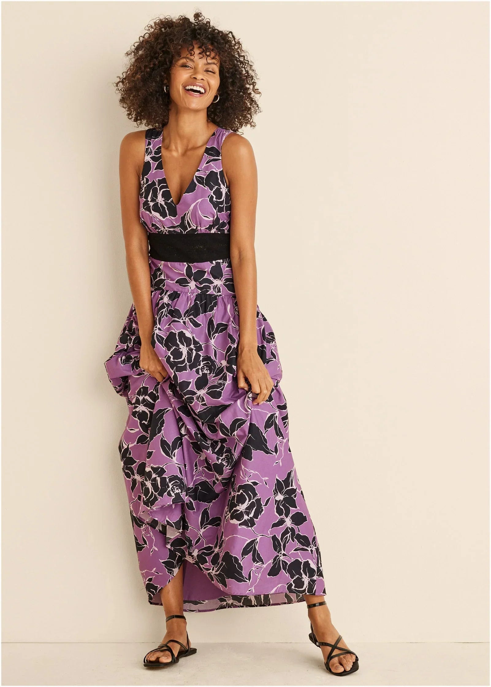 Lace Detail Drop Waist Maxi Daffodil Floral