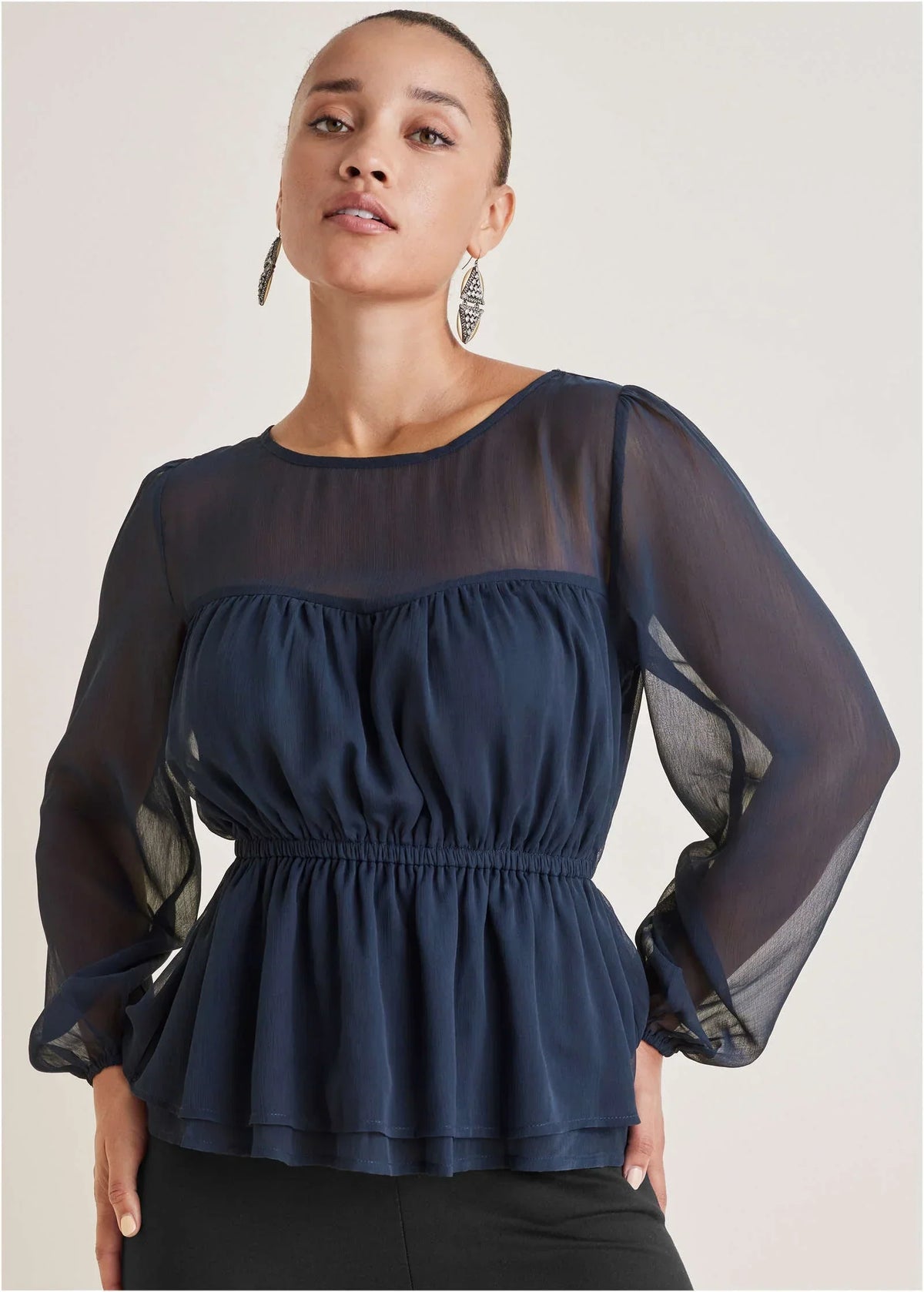 Sheer Beauty Blouse Navy