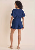 Dotted Wrap Romper Dark Blue
