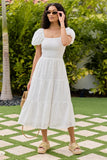 Forget Me Not White Eyelet Short Sleeve Midi Dress