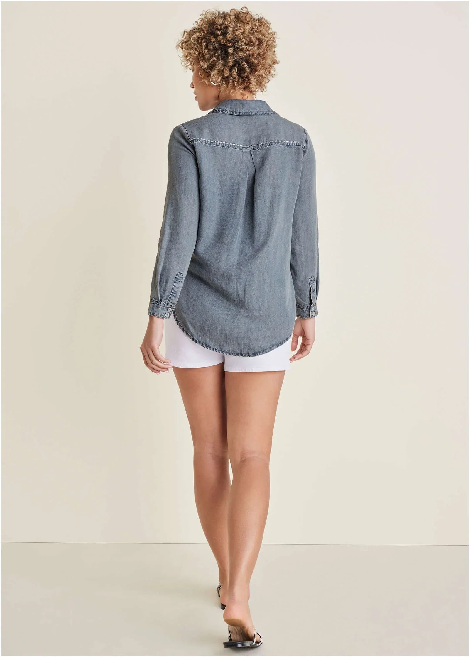 Chambray Button Down Top Medium Wash