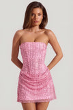 Embellished Draped Strapless A Line Mini Dress in Pink