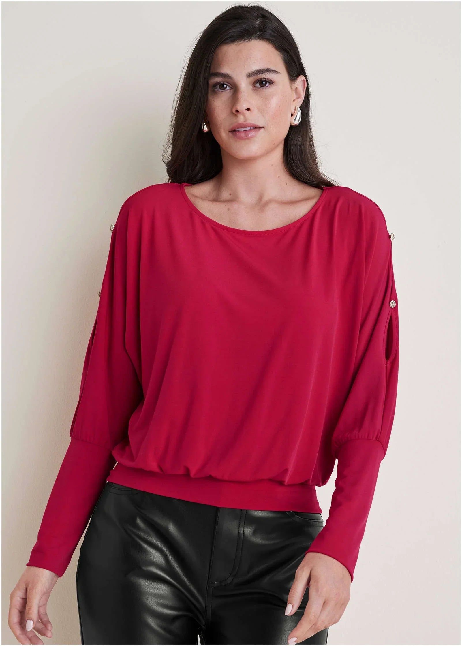 Bling Cold Shoulder Blouse Barberry