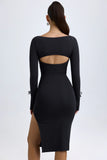 Modal Square Neck Long Sleeve Midi Dress in Black