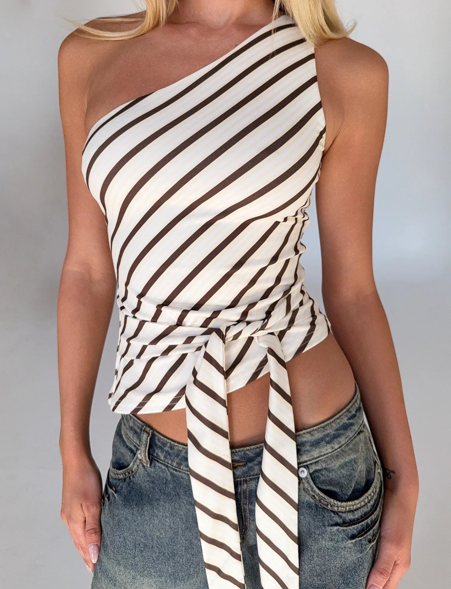 LYLE ONE SHOULDER TOP YELLOW STRIPE