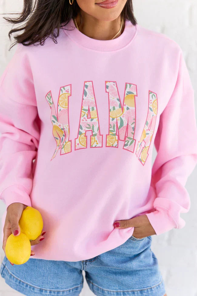 Mama Block Lemons Light Pink Graphic Sweatshirt