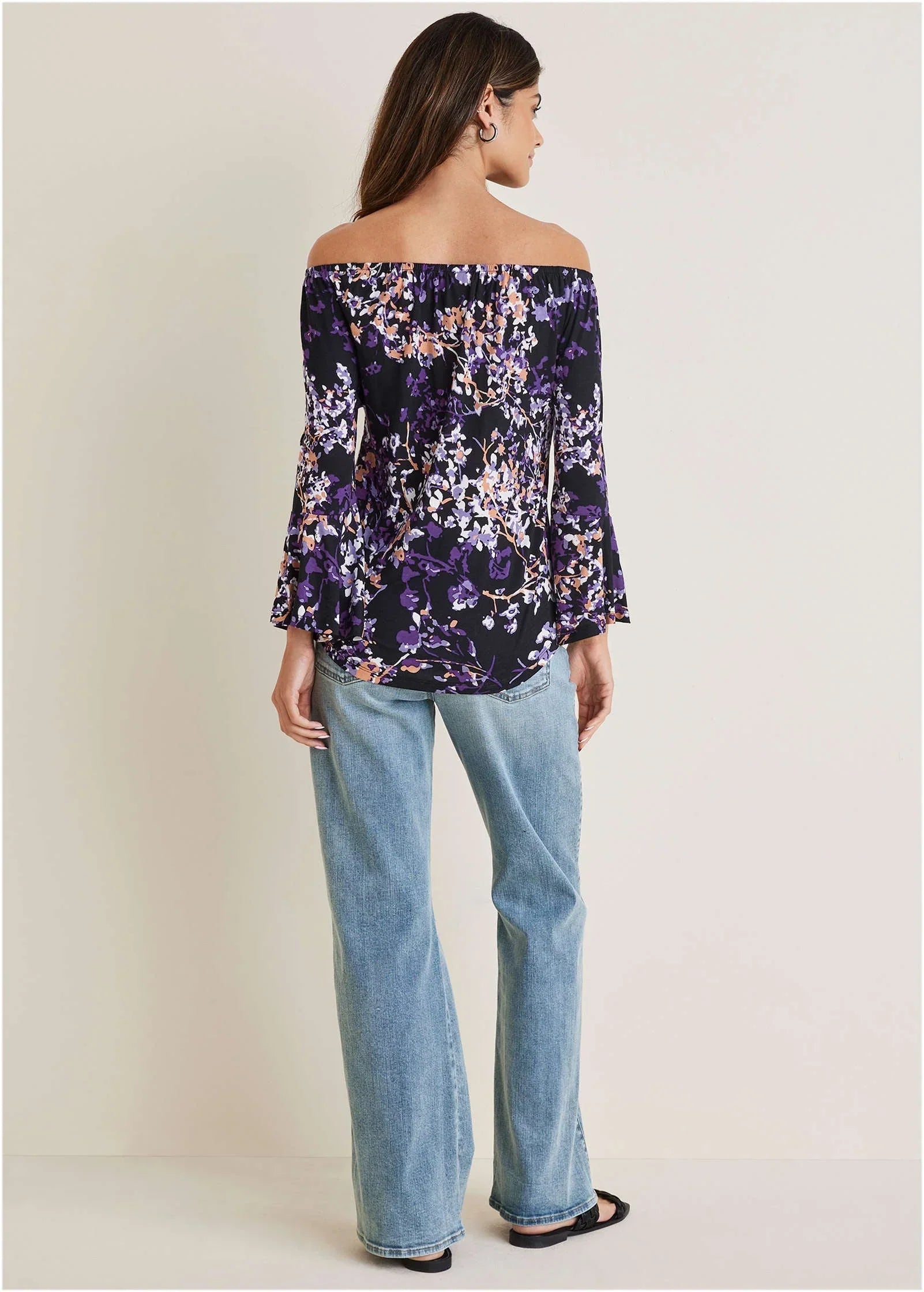 Bell Sleeve Printed Top Purple Multi