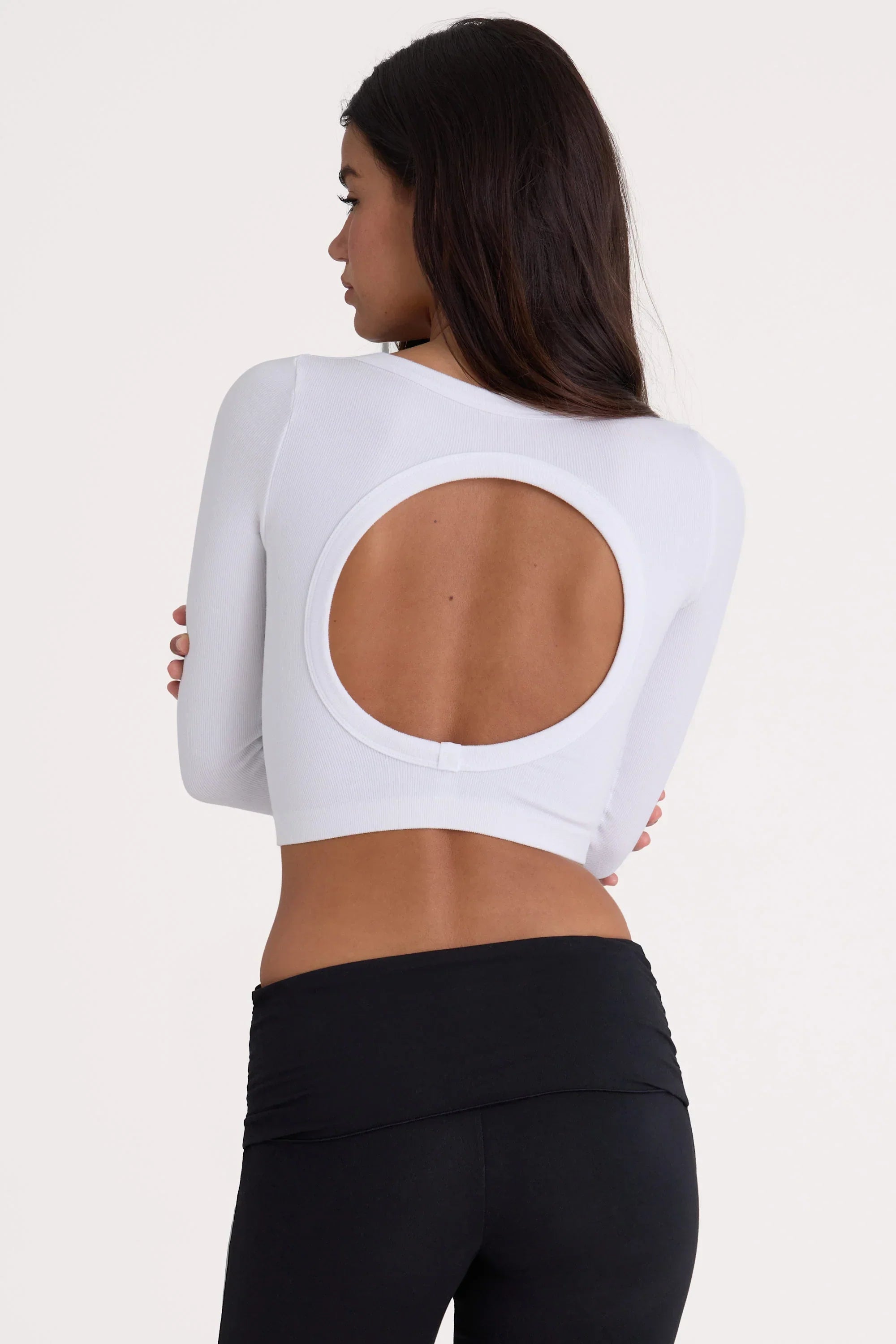 Seamless Soft Rib Cut Out Crop Top in White