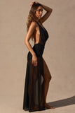 Cowl Neck Plunge Maxi Dress in Black