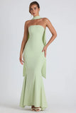 Scarf Detail Strapless Gown in Spring Green