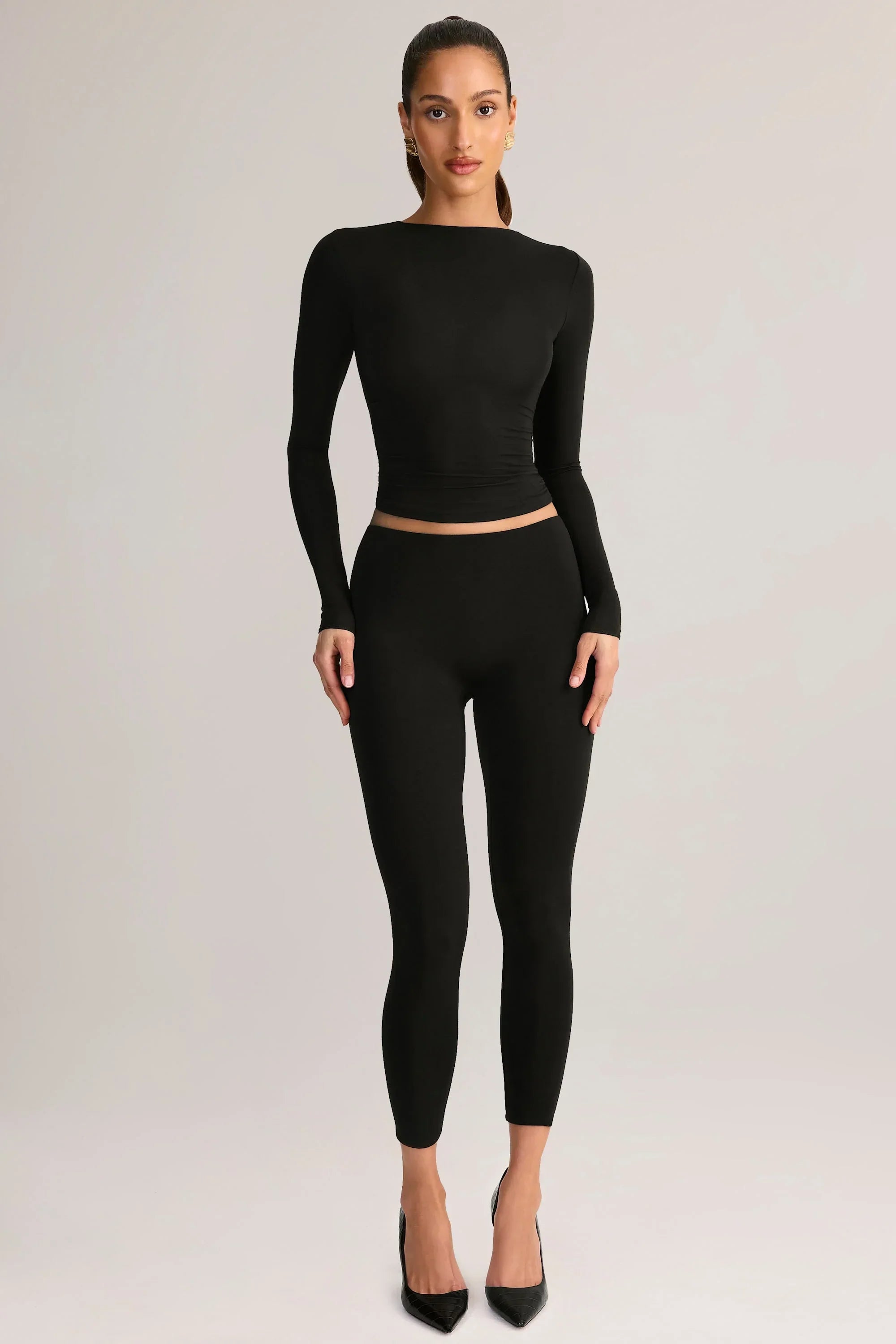Modal Mid Rise Cropped Leggings in Black