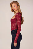 Long Sleeve Laced Bodysuit in Wine