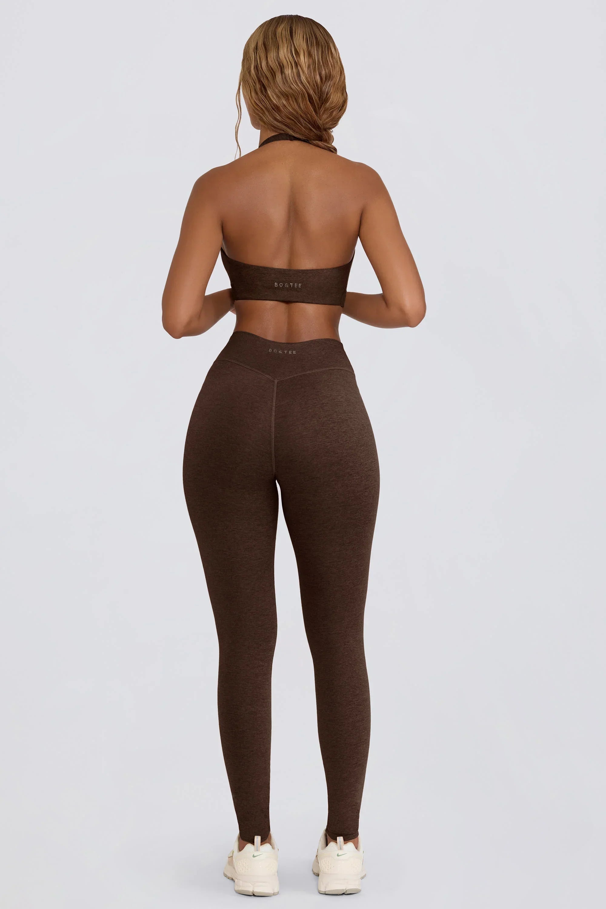 Brushed Jersey Ruched Mid Rise Leggings in Pecan Marl