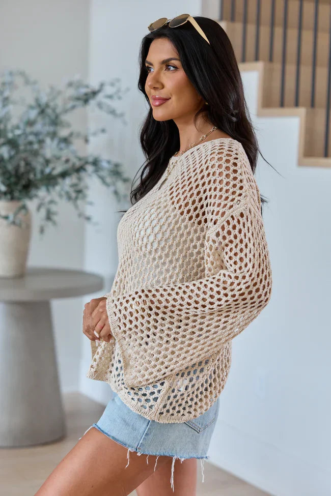 Let It Go Tan Open Knit Sweater SALE