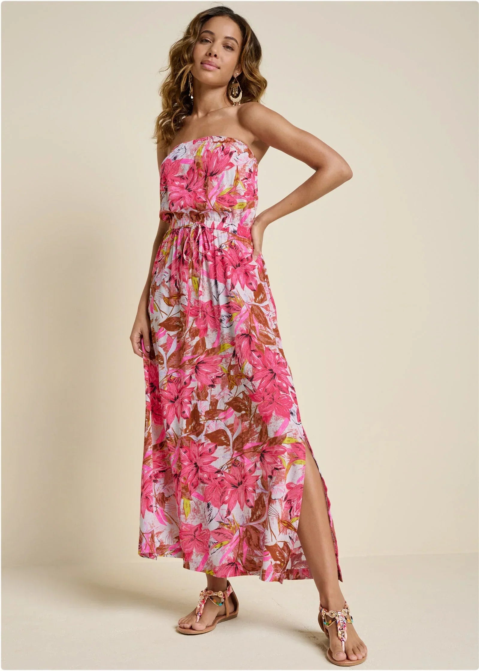 Strapless Maxi Dress Pink Multi