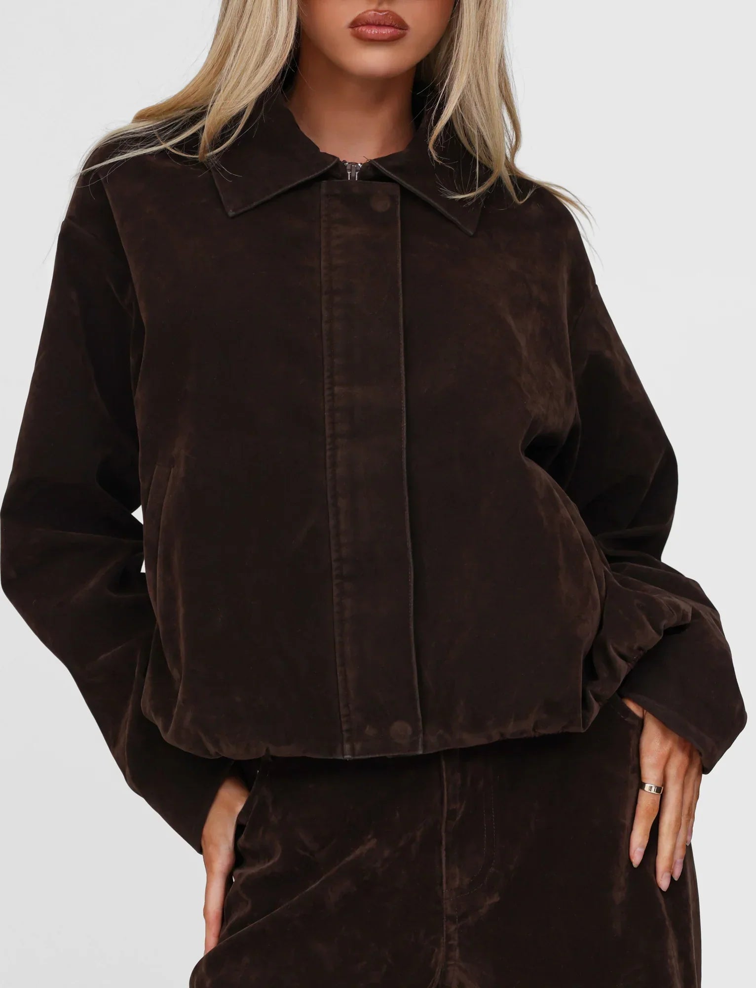 CAMELLIA BOMBER JACKET CHOCOLATE SUEDE