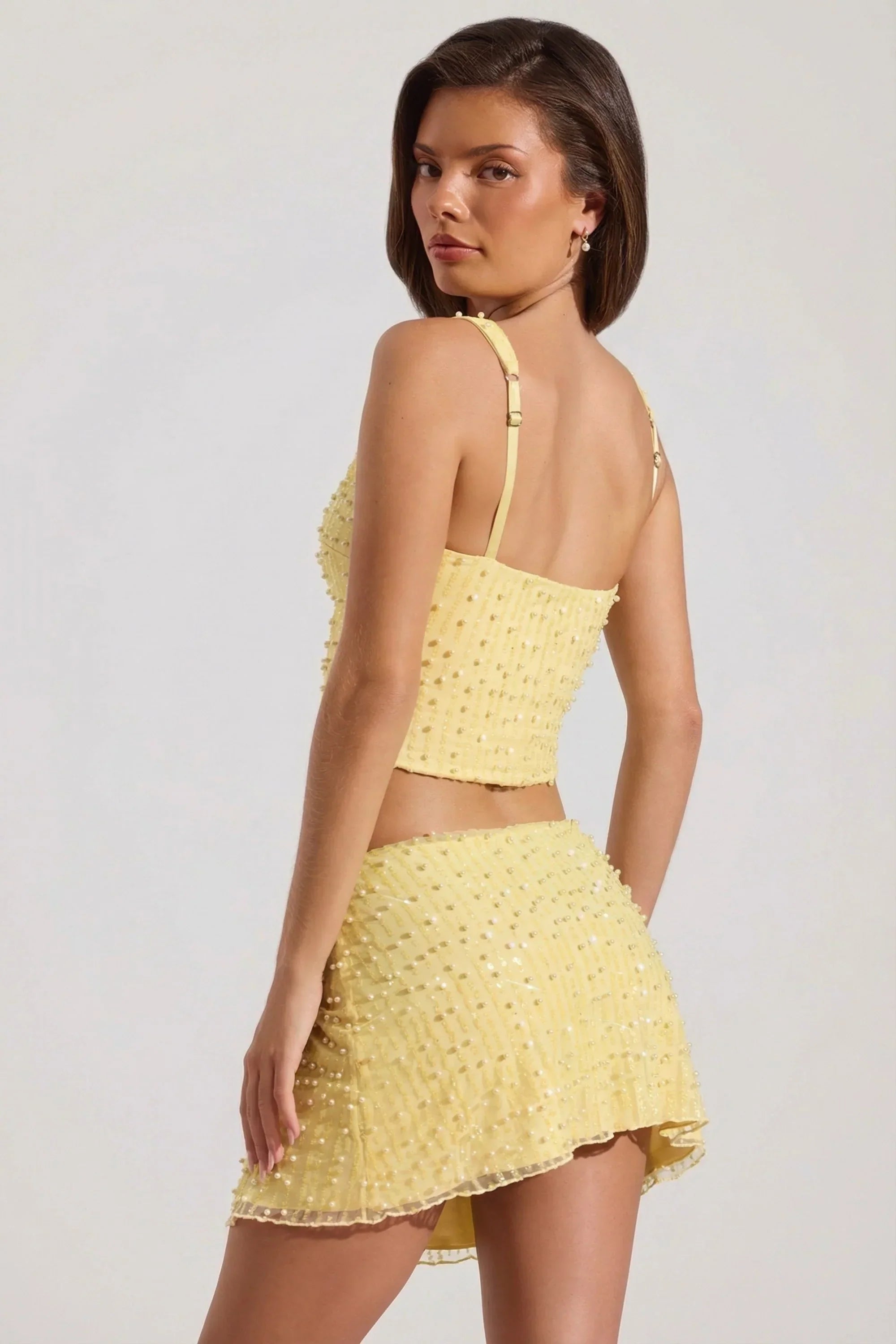Embellished Low Rise Mini Skirt in Yellow