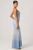 Embellished Sweetheart Neck Fishtail Gown in Sky Blue