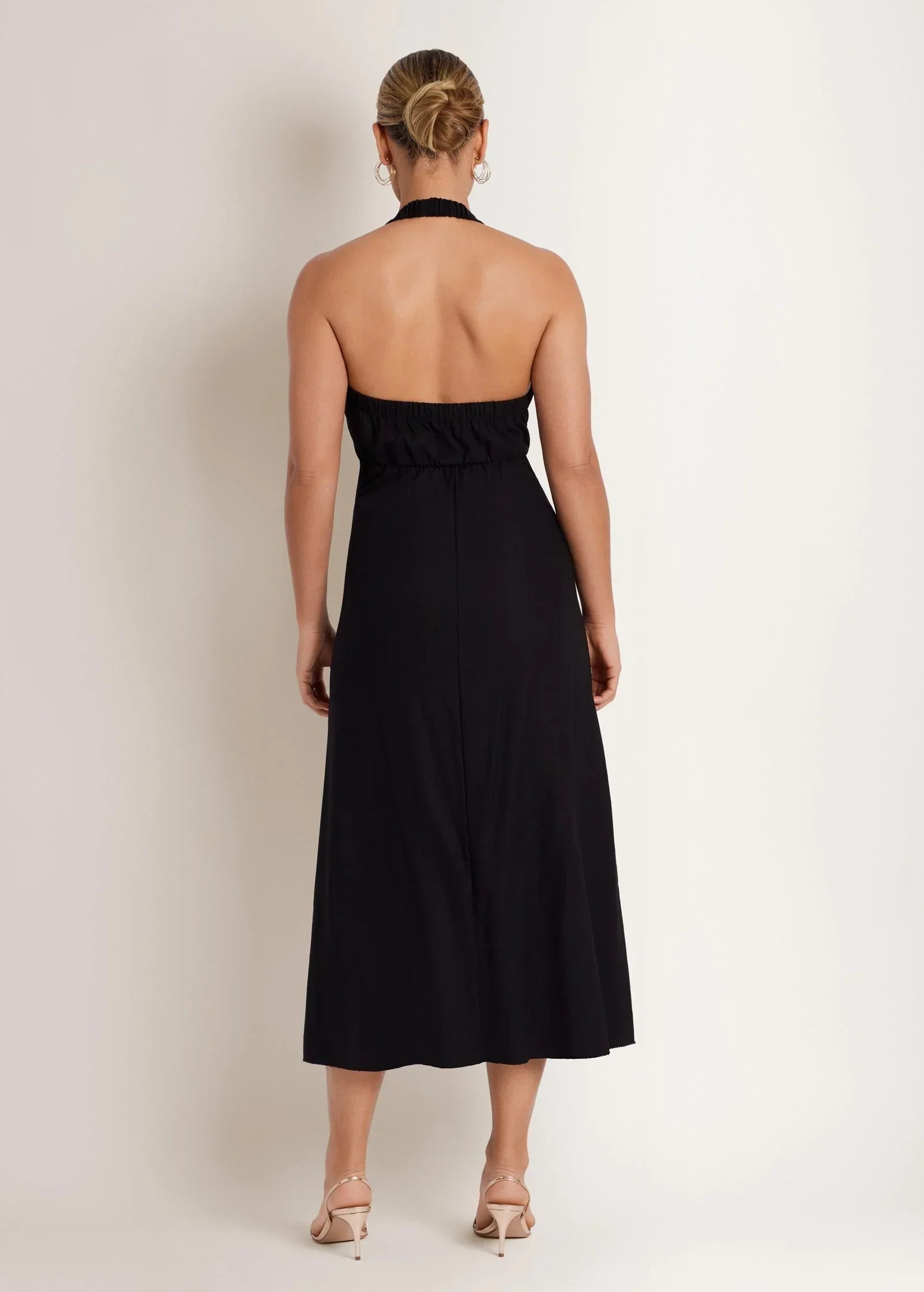 Linen Halter Sleeveless Maxi Dress Jet Black