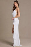 Chiffon Cowl Neck Open Back Gown in Snow