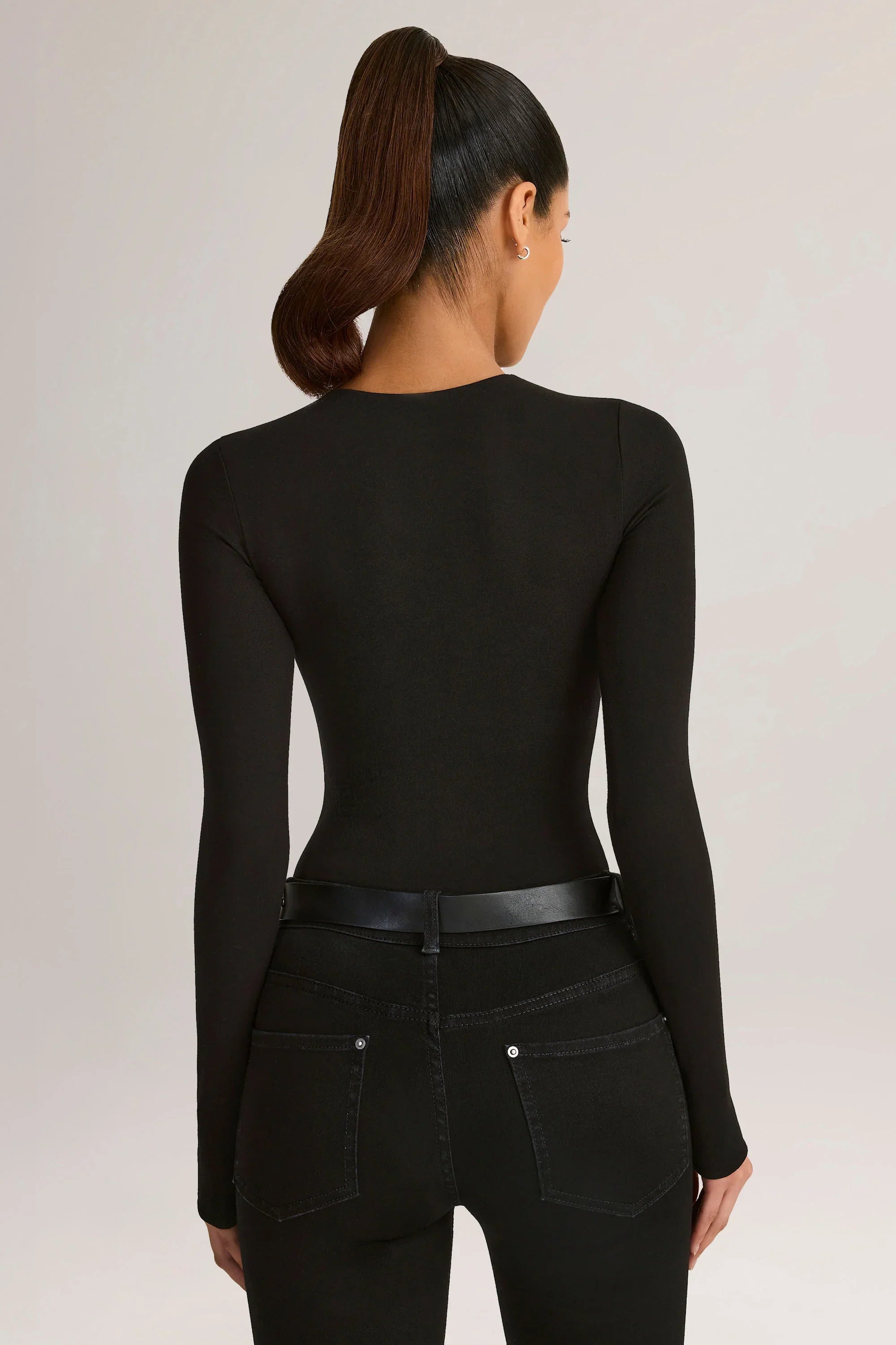 Modal Round Neck Long Sleeve Bodysuit in Black