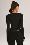 Modal Round Neck Long Sleeve Bodysuit in Black