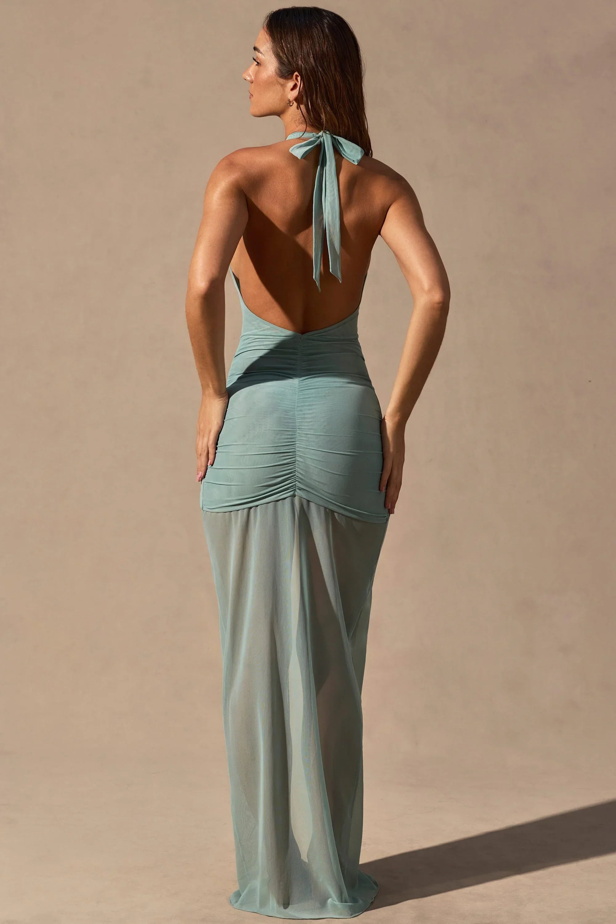 Cut Out Halterneck Maxi Dress in Seafoam Green