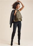 Tiered Hem Mock Neck Top Black Multi
