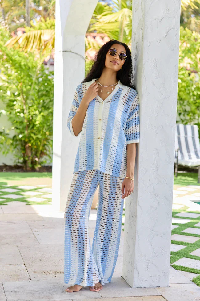Blue Stripe Crochet Cover Up Pant