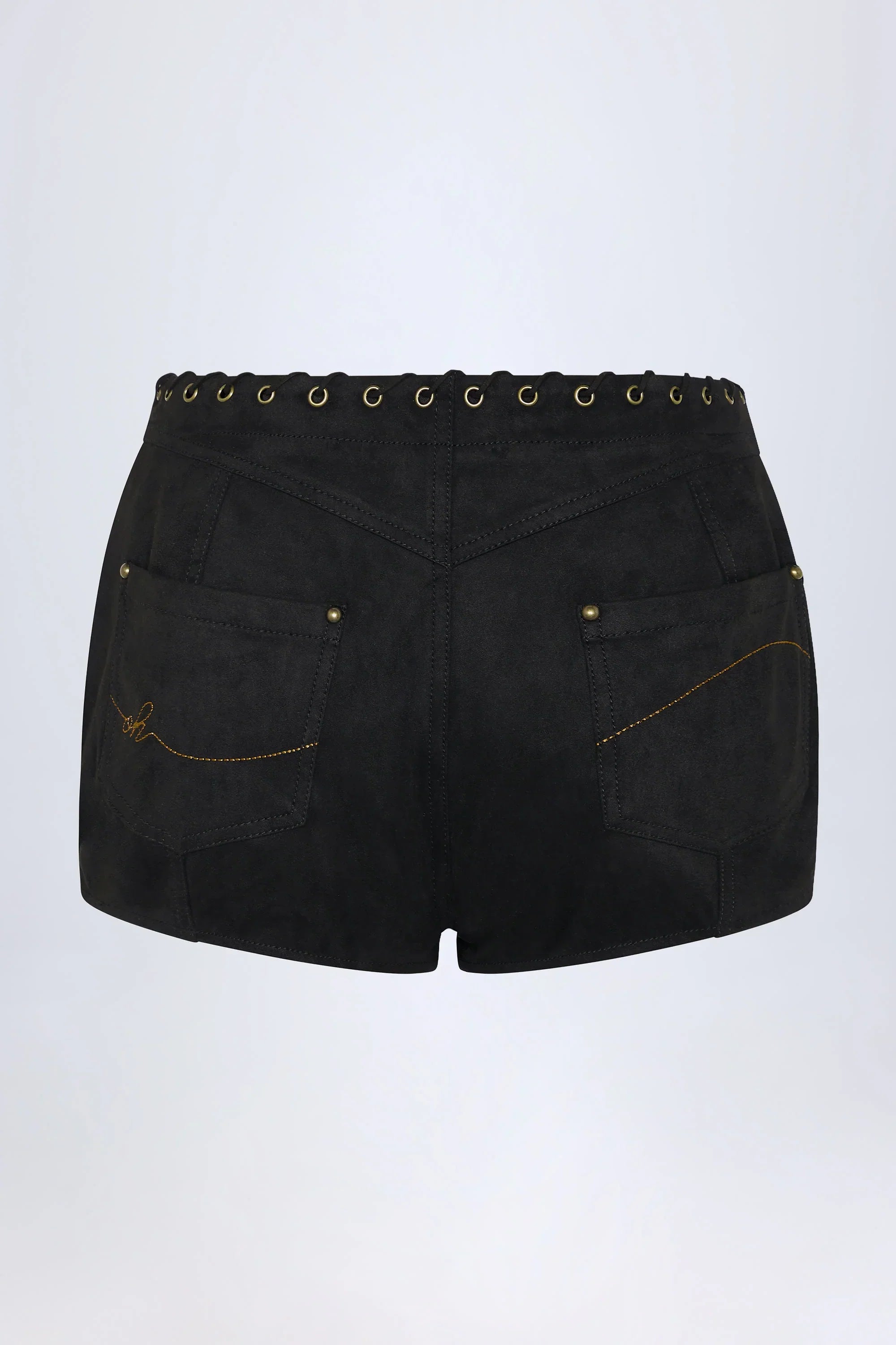 Lace Up Mid Rise Shorts in Black