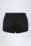 Lace Up Mid Rise Shorts in Black
