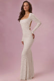 Lace Long Sleeve Maxi Dress in Pearl