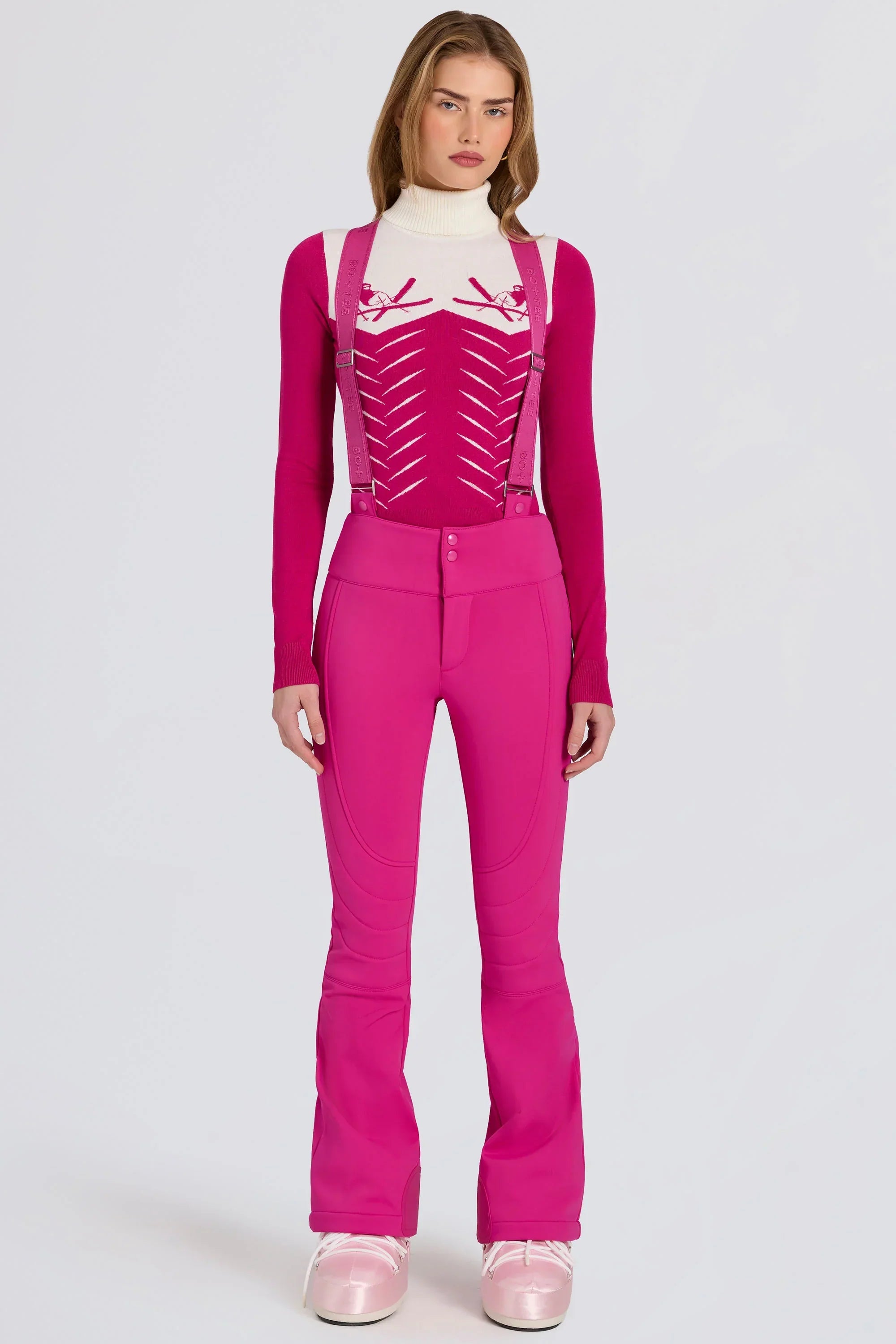 Waterproof High Rise Salopettes with Suspenders in Magenta Pink