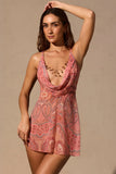 Cowl Plunge Mini Dress in Paisley Print