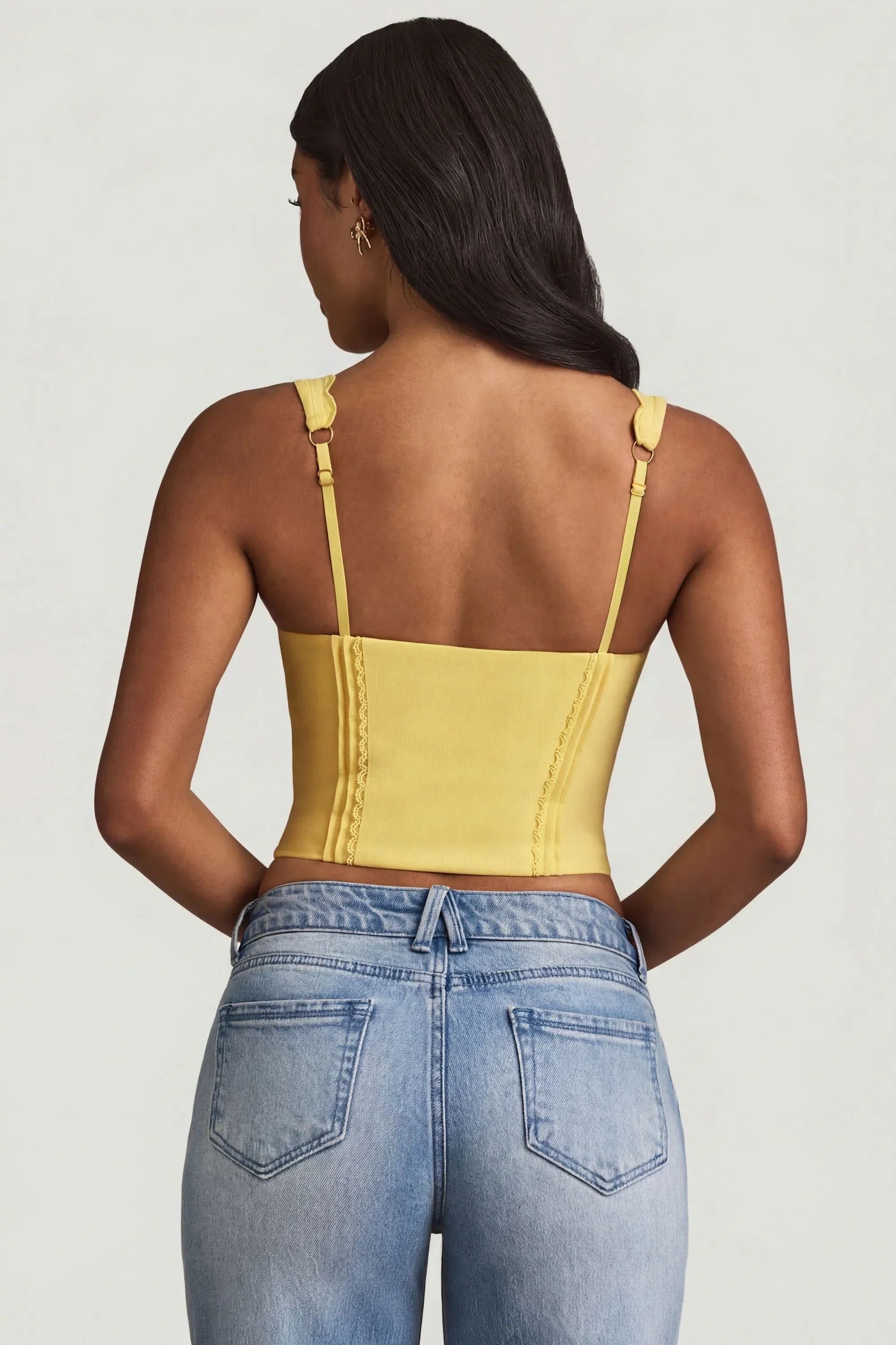 Plunge Neck Scalloped Corset Top in Pastel Yellow