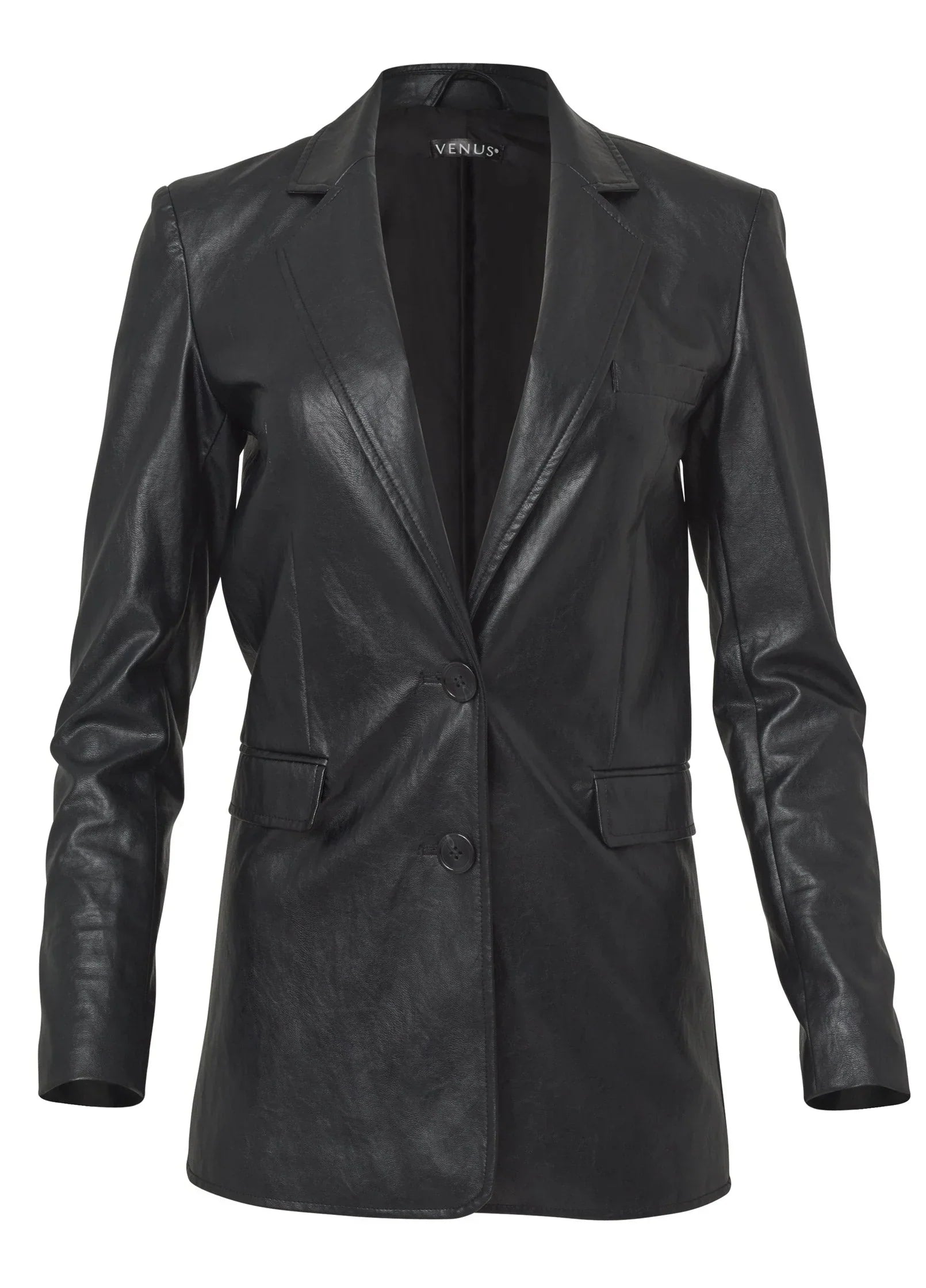 Faux Leather Blazer Jet Black