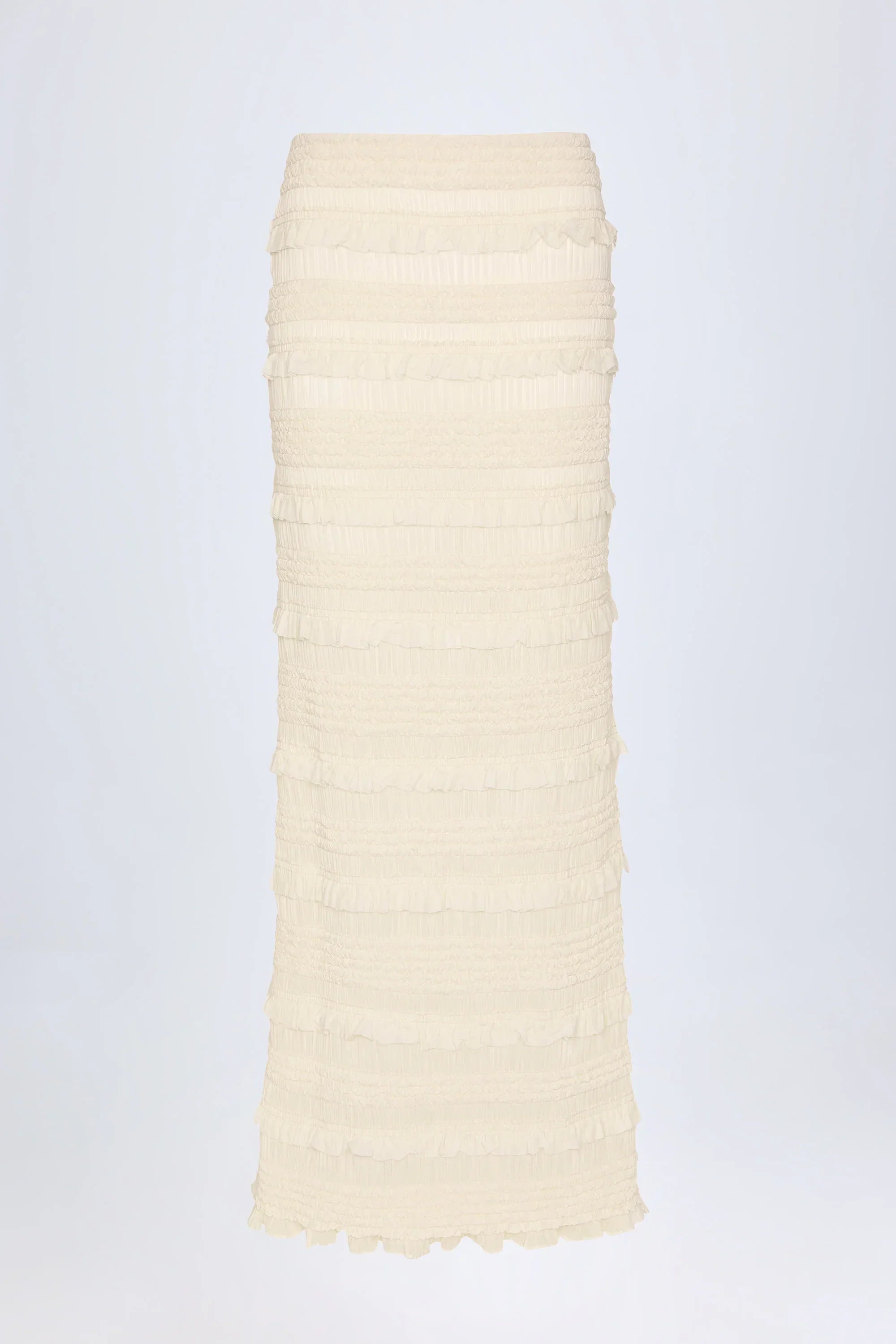 Ruffled Mid Rise Maxi Skirt in Ivory