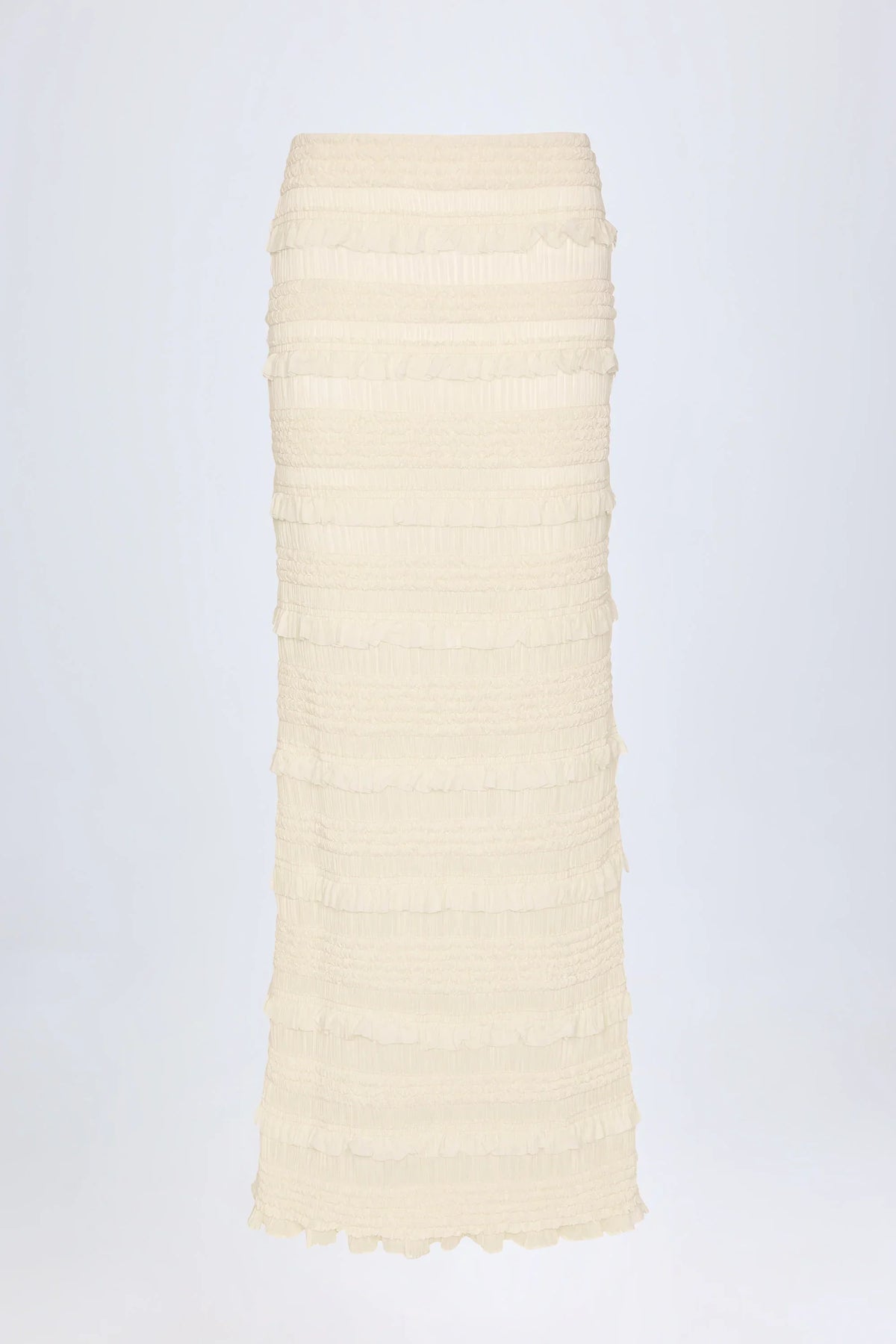 Ruffled Mid Rise Maxi Skirt in Ivory