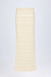 Ruffled Mid Rise Maxi Skirt in Ivory