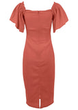 Fluted Satin Midi Dress Burnt Orange