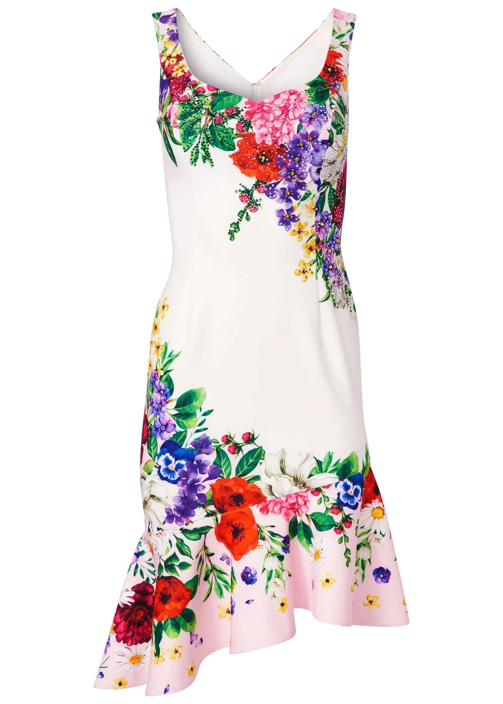 Ruffle Trim Detail Dress White Multi