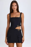 Belted Cut Out Mini Dress in Black