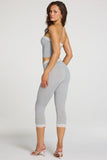 Modal Lace Trim Mid Rise Capri Leggings in Grey Marl